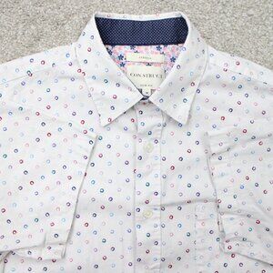 Construct Stretch Shirt‎ Mens Medium White, Blue, Red Geometric AOP Slim Fit S/S